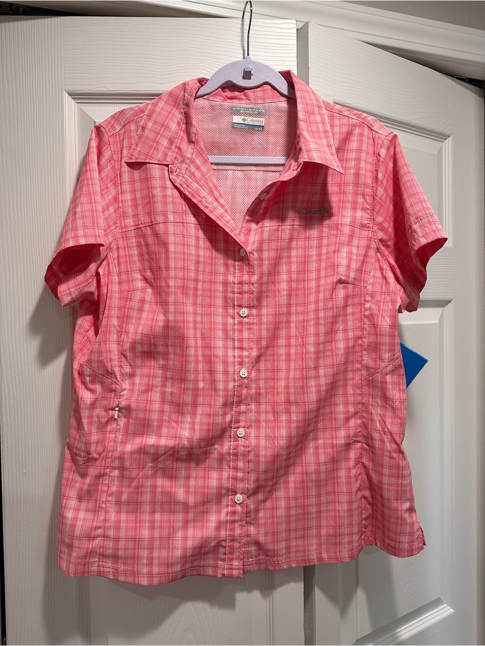 Columbia Meadowgate Plaid Short Sleeve Shirt Pink Women’s XL NWT Sun Protection